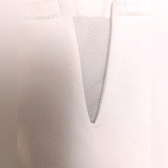 Navy blue & white straight pencil dress at knee sleeveless round neck mesh slit - Picture 3 of 9